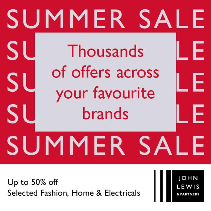 Red and white sales graphic for John Lewis